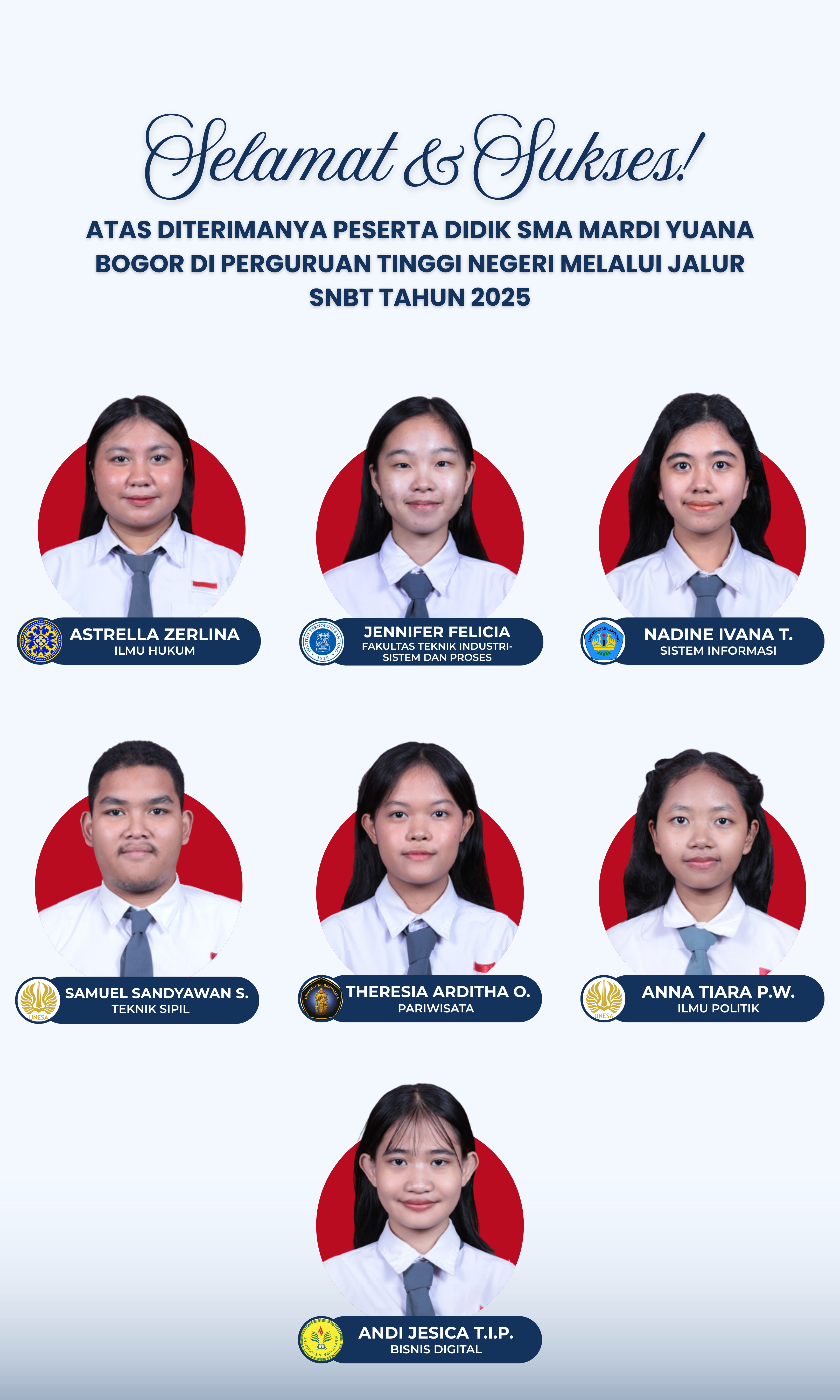 Peserta didik SMA Mardi Yuana Bogor yang masuk di perguruan tinggi negeri melalui jalur SNBT tahun 2025